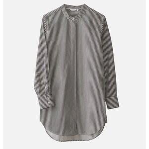 Marimekko Stiina Shirt Dress Size 36 Navy White Striped Long Sleeve 100% Cotton